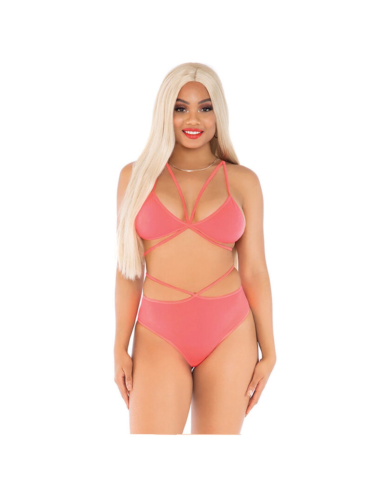 Leg Avenue - Top & Panties Coral with Straps