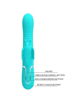 Pretty Love - Vibratore Rabbit Multifunzione in Silicone 4 in 1 Verde Acqua