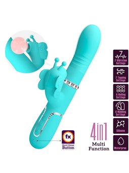 Pretty Love - Vibratore Rabbit Multifunzione in Silicone 4 in 1 Verde Acqua
