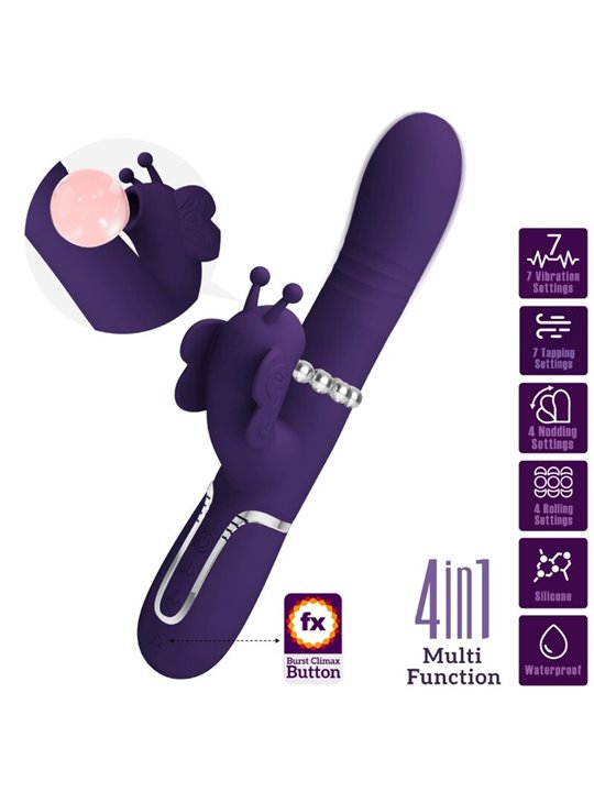Pretty Love - Vibratore Rabbit Multifunzione in Silicone 4 in 1 Viola