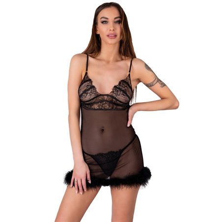 Livco Corsetti Zerunam - Babydoll + Mesh Thong Black Semi-transparent L/XL