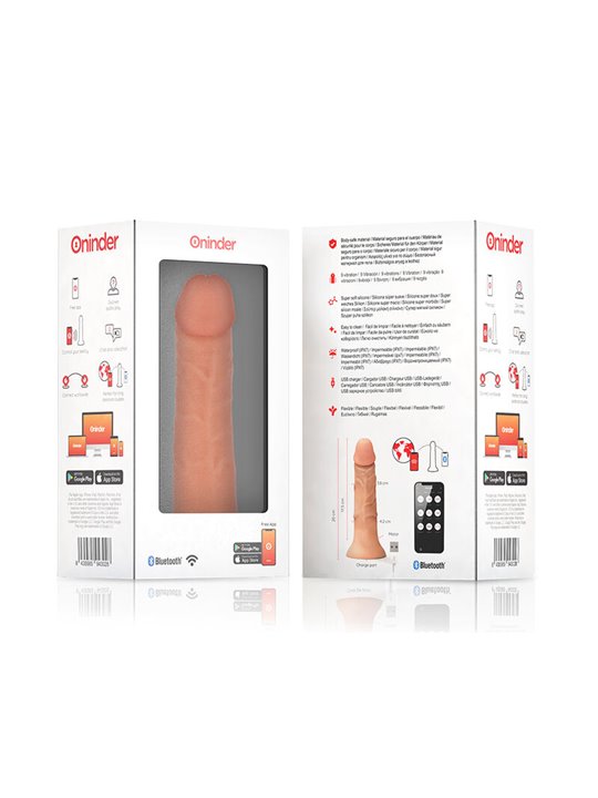 Oninder Bogotà - Dildo Vibratore Medio 9 Vel. Beige 20 Cm con App Gratuita