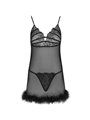 Livco Corsetti Zerunam - Babydoll + Perizoma in Rete Nera Semitrasparente L/XL