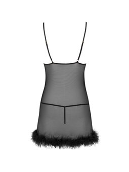 Livco Corsetti Zerunam - Babydoll + Perizoma in Rete Nera Semitrasparente L/XL
