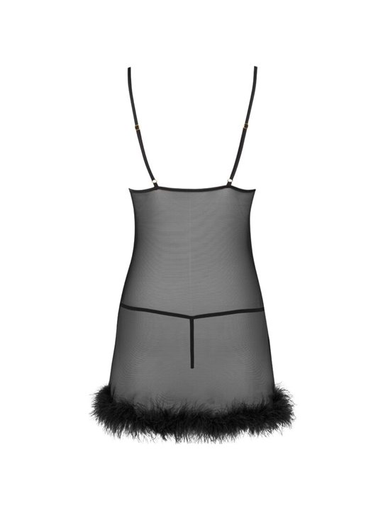 Livco Corsetti Zerunam - Babydoll + Perizoma in Rete Nera Semitrasparente L/XL