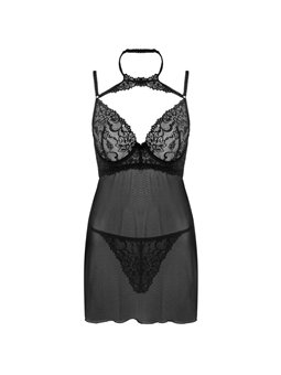 Livco Corsetti Binella - Babydoll + Perizoma in Pizzo Nero Taglia L/XL