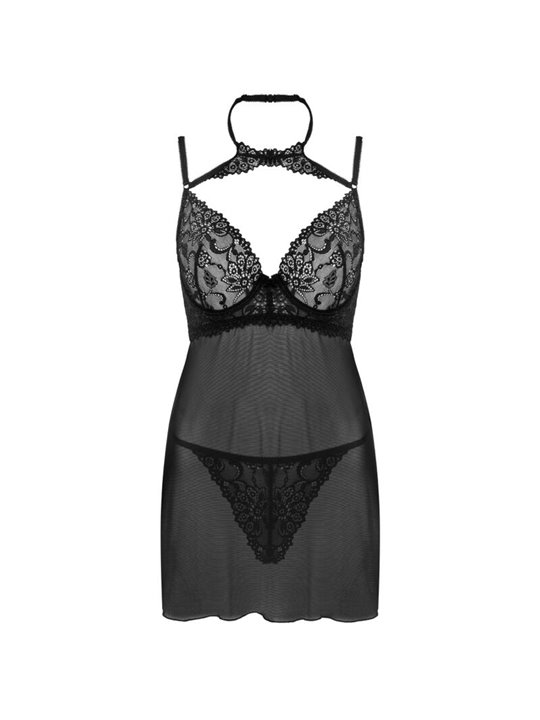Livco Corsetti Binella - Babydoll + Perizoma in Pizzo Nero Taglia L/XL