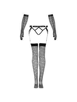 Livco Corsetti Nemalia - Giarrettiera + Calze + Guanti a Rete Taglia L/XL Nero