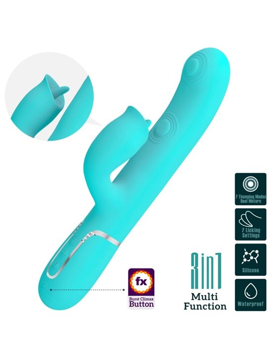 Pretty Love Gigi - Vibratore Rabbit 4 in 1 con Funzione Lingua Verde Acqua