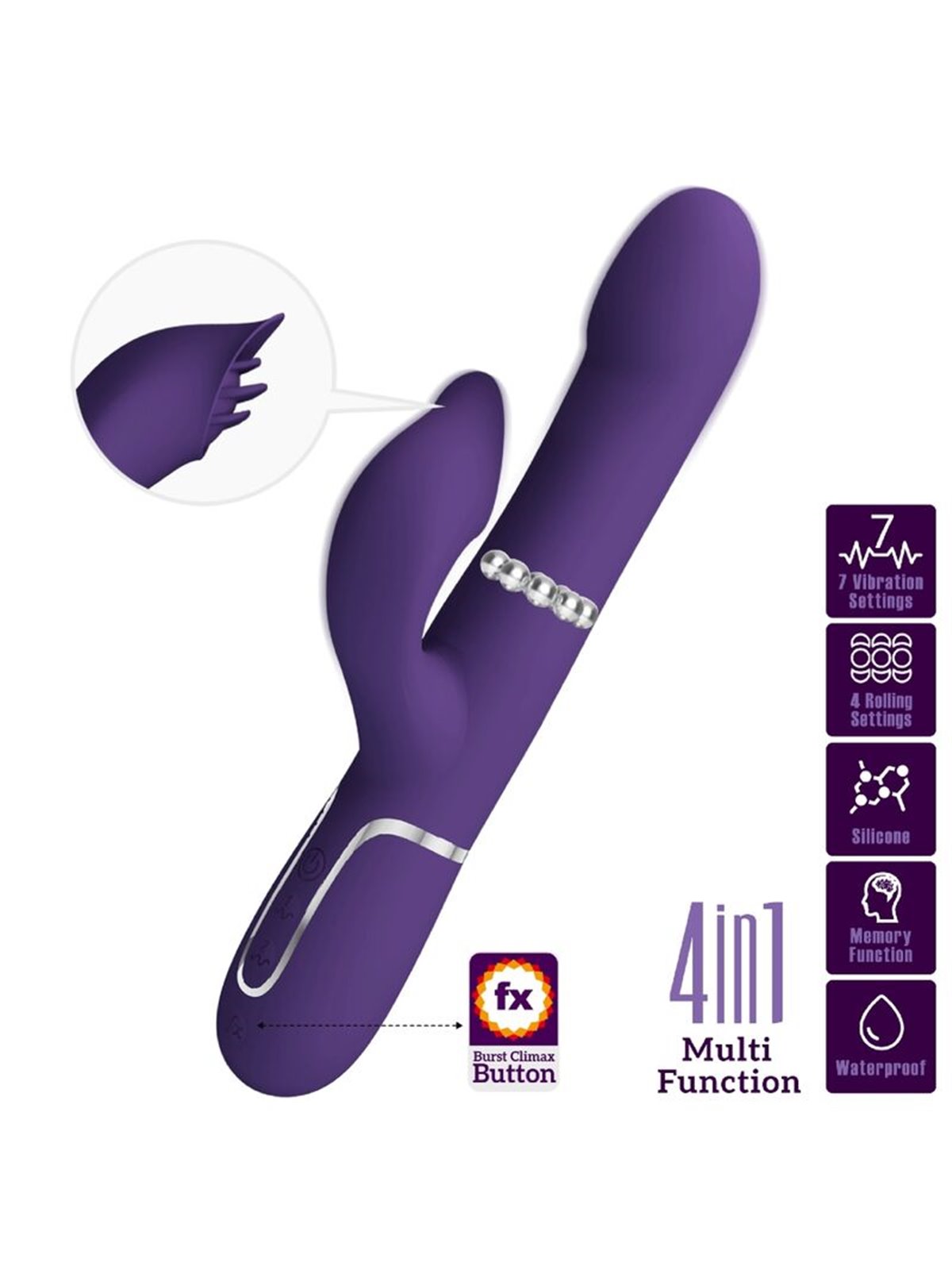 Pretty Love Zalin - Vibratore Rabbit Multifunzione 4 in 1 Viola
