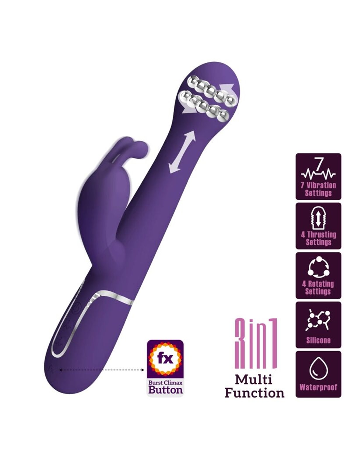 Pretty Love - Dejon Rabbit Vibrator 3 In 1 Multifunction Purple