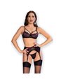 Chilirose - CR 4693 Completo Intimo 4 Pezzi in Pizzo Floreale Rosa/Nero L