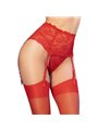Chilirose - CR 4718 Set Reggicalze in Pizzo Rosso e Calze Rosse Taglia XL