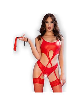 Chilirose - CR 4625 Completo Intimo Sexy 4 Pezzi in Pelle Sintetica Rosso S