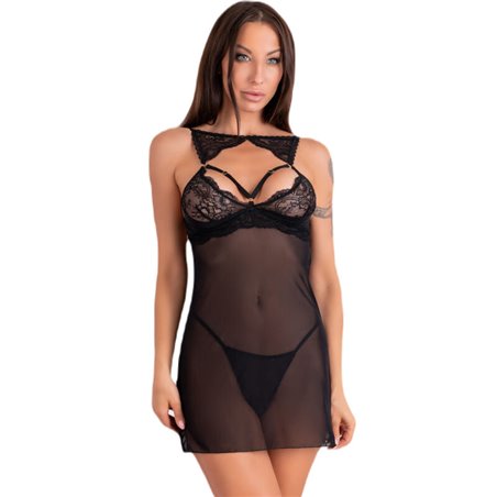 Livco Corsetti Krolina LC 90734 - Chemise e Perizoma Abbinato Nero S/M