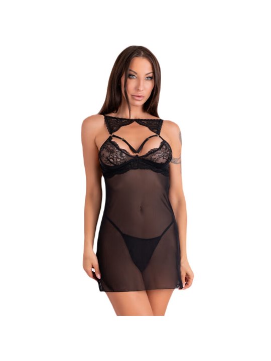 Livco Corsetti Fashion - Krolina Lc 90734 Chemise + Thong Black L/XL