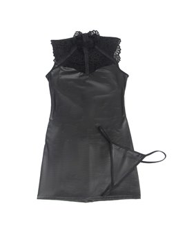 Subblime - Abito Sexy in Ecopelle Nera e Dettagli in Pizzo Taglia S/M