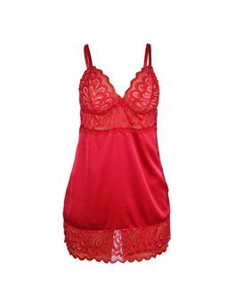 Subblime - Babydoll in Raso Rosso con Dettagli in Pizzo Floreale Taglia S/M