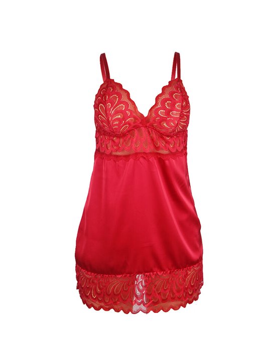 Subblime - Babydoll in Raso Rosso con Dettagli in Pizzo Floreale Taglia S/M