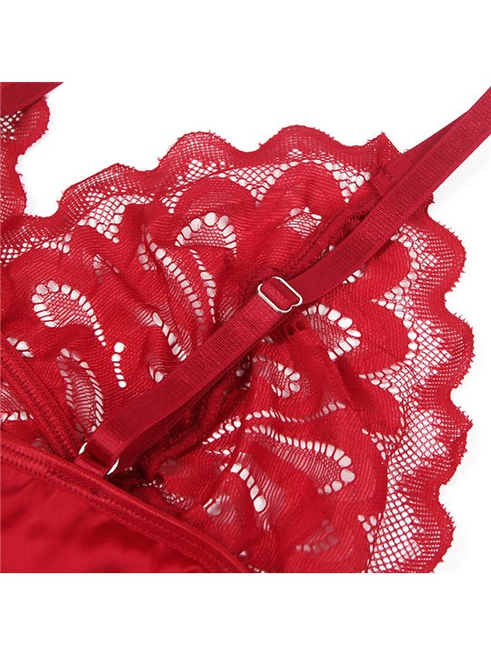 Subblime - Babydoll in Raso Rosso con Dettagli in Pizzo Floreale Taglia S/M