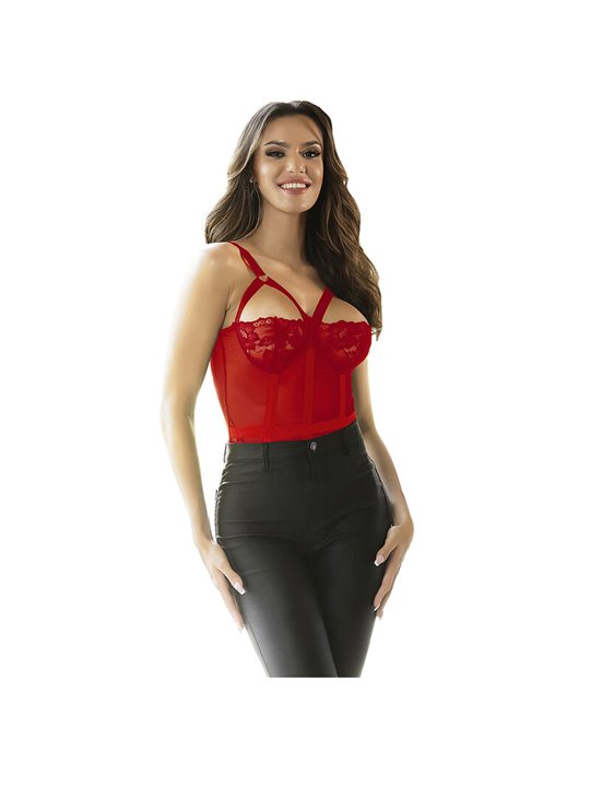 Subblime - Body Sexy Rosso in Pizzo con Reggicalze Incorporato Taglia S/M