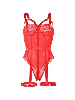 Subblime - Body Sexy Rosso in Pizzo con Reggicalze Incorporato Taglia S/M