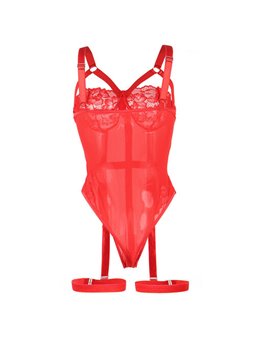 Subblime - Body Sexy Rosso in Pizzo con Reggicalze Incorporato Taglia S/M