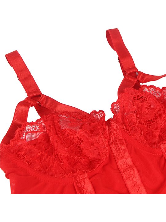 Subblime - Body Sexy Rosso in Pizzo con Reggicalze Incorporato Taglia S/M