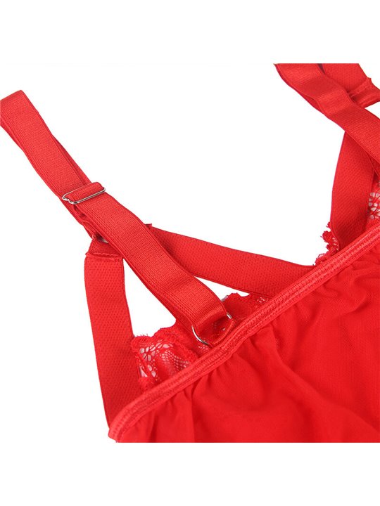Subblime - Body Sexy Rosso in Pizzo con Reggicalze Incorporato Taglia S/M