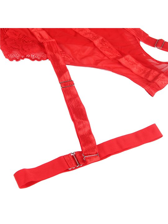 Subblime - Body Sexy Rosso in Pizzo con Reggicalze Incorporato Taglia S/M