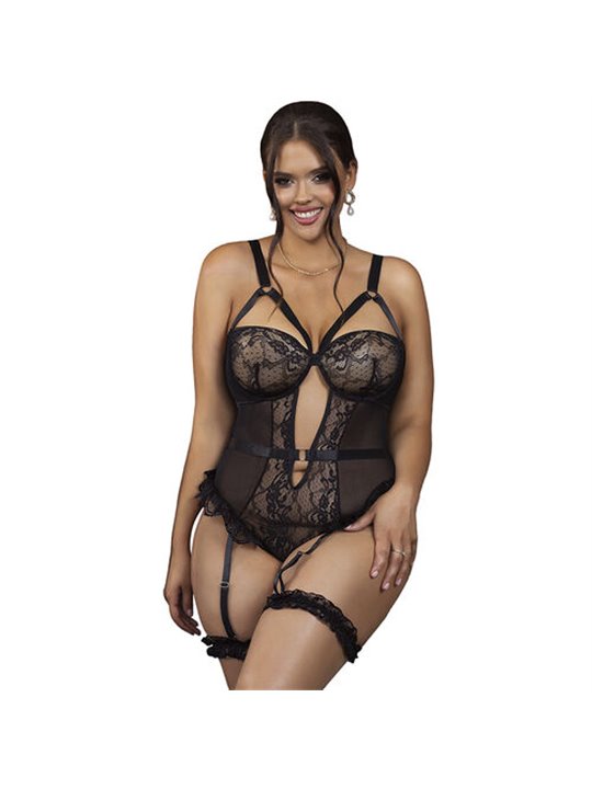 Subblime - Body Sexy Nero in Pizzo con Reggicalze e Giarrettiera Taglia L/XL