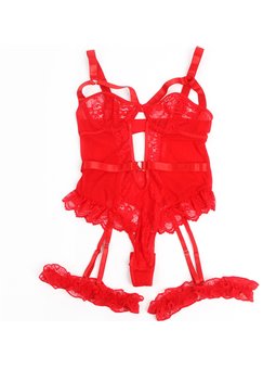 Subblime - Body Sexy Rosso in Pizzo con Reggicalze e Giarrettiera Taglia S/M