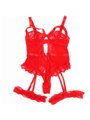 Subblime - Body Sexy Rosso in Pizzo con Reggicalze e Giarrettiera Taglia S/M