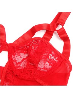 Subblime - Body Sexy Rosso in Pizzo con Reggicalze e Giarrettiera Taglia S/M