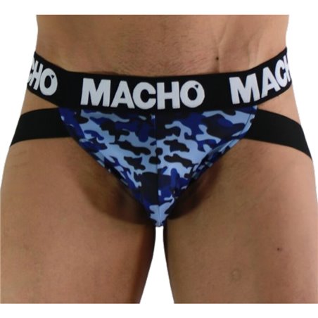 Macho MX28MA - Jockstrap in Lycra con Fantasia Mimetica Blu Taglia S