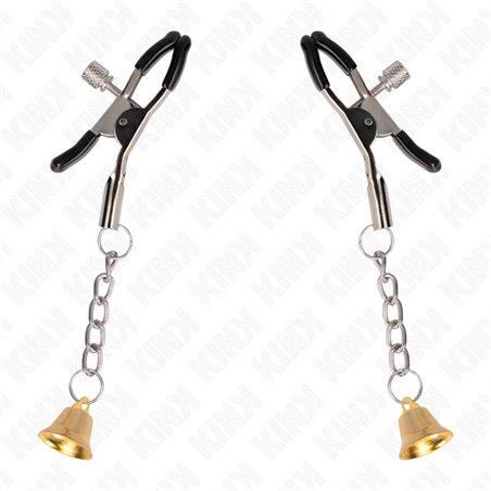 Kink - Morsetti a Vite per Capezzoli con Pendente Campana Colore Oro 6 Cm