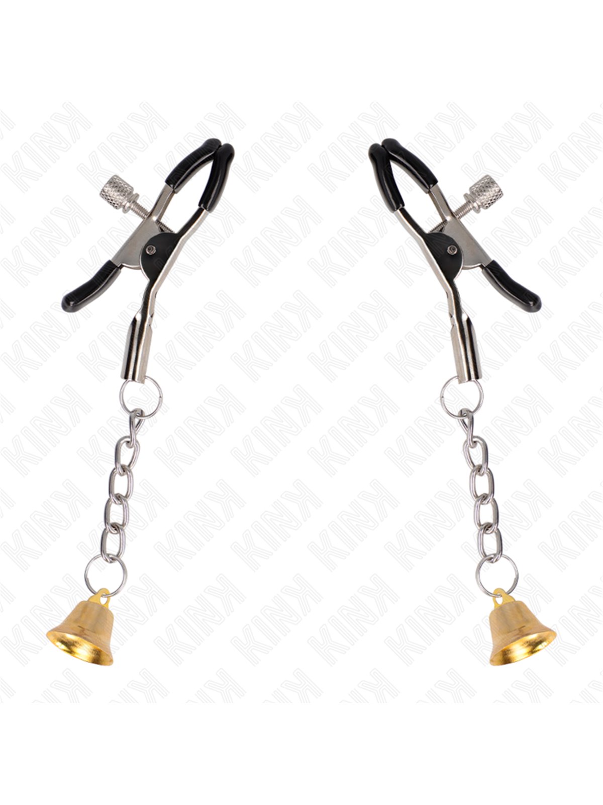 Kink - Morsetti a Vite per Capezzoli con Pendente Campana Colore Oro 6 Cm