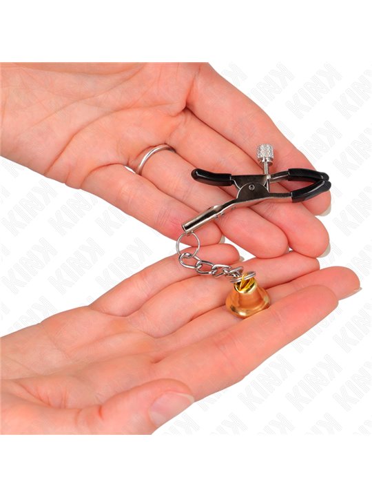 Kink - Morsetti a Vite per Capezzoli con Pendente Campana Colore Oro 6 Cm