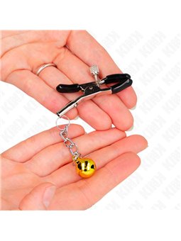 Kink - Morsetti a Vite per Capezzoli con Pendente Jingle Bell Colore Oro 6 Cm