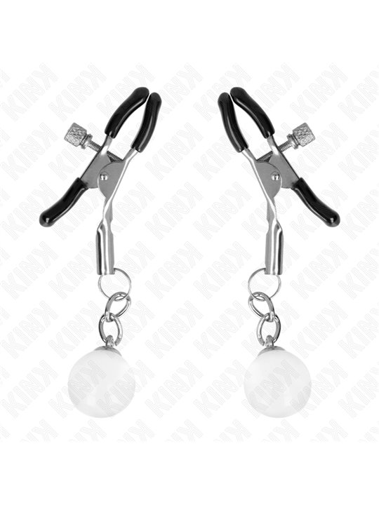 Kink - Morsetti a Vite per Capezzoli Colore Argento con Perline di Vetro 6 Cm