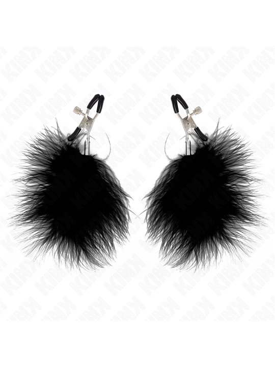 Kink - Morsetti a Vite per Capezzoli con Piume Nere 7 Cm