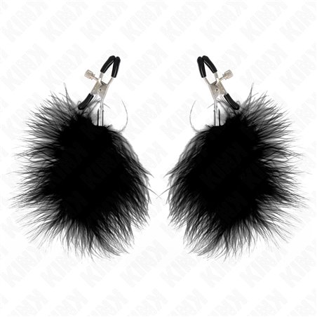 Kink - Morsetti a Vite per Capezzoli con Piume Nere 7 Cm