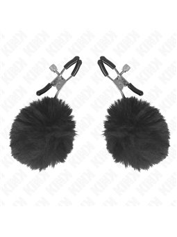 Kink - Morsetti a Vite per Capezzoli con Pon Pon Neri 6 Cm