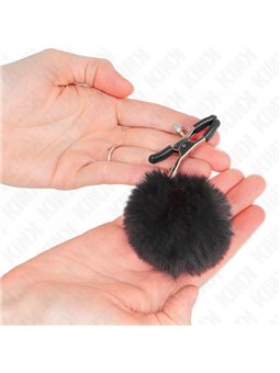Kink - Faux Fur Ball Nipple Clamp Black 6 Cm