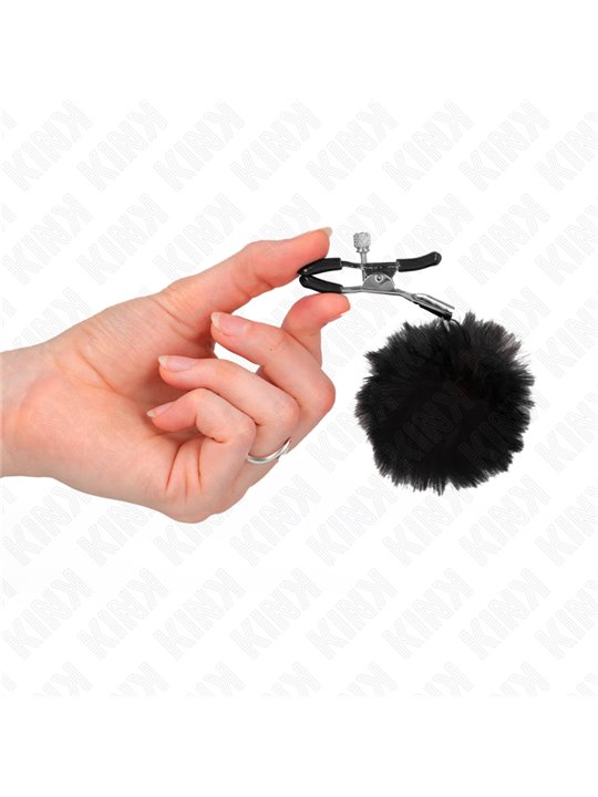 Kink - Faux Fur Ball Nipple Clamp Black 6 Cm