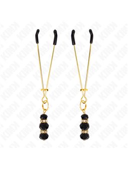 Kink - Pinze per Capezzoli Colore Oro con 3 Perline Nere di Vetro 7 Cm