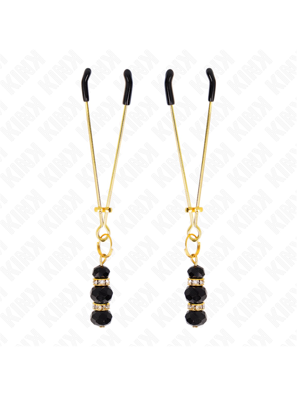 Kink - Pinze per Capezzoli Colore Oro con 3 Perline Nere di Vetro 7 Cm