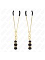 Kink - Gold Thin Nipple Clamps With 3 Black Glass Beads 7 Cm