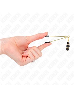 Kink - Gold Thin Nipple Clamps With 3 Black Glass Beads 7 Cm