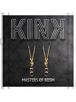 Kink - Gold Thin Nipple Clamps With 3 Black Glass Beads 7 Cm